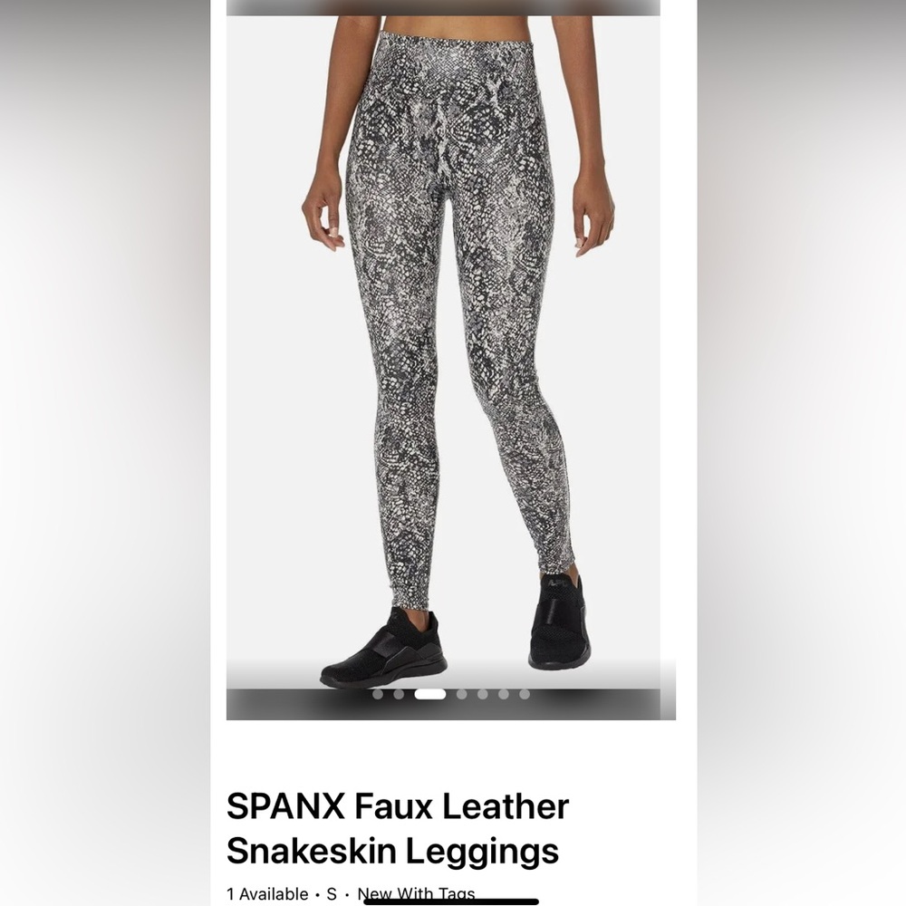 SPANX Black and Gray Snakeskin Leggings High-Waisted Faux Leather